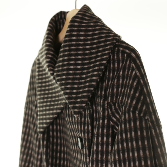 Zara Woman Brown Plaid Wool Blend Asymmetric Collar Belted Balloon Sleeve Coat S - Picture 3 of 7